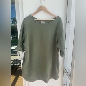 Olive Green Short Sleeve Sweatshirt Dress with  Pockets
